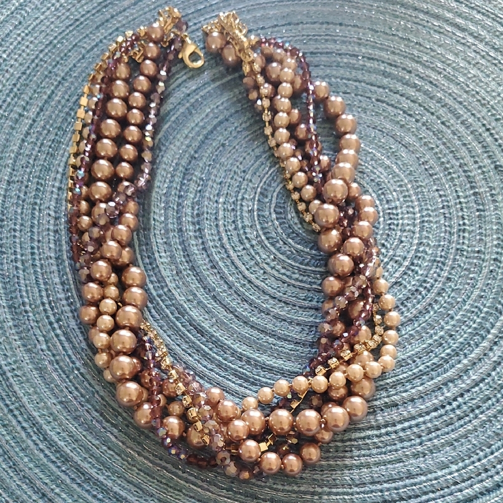 Chic Multi-Strand Gold and Brown Necklace